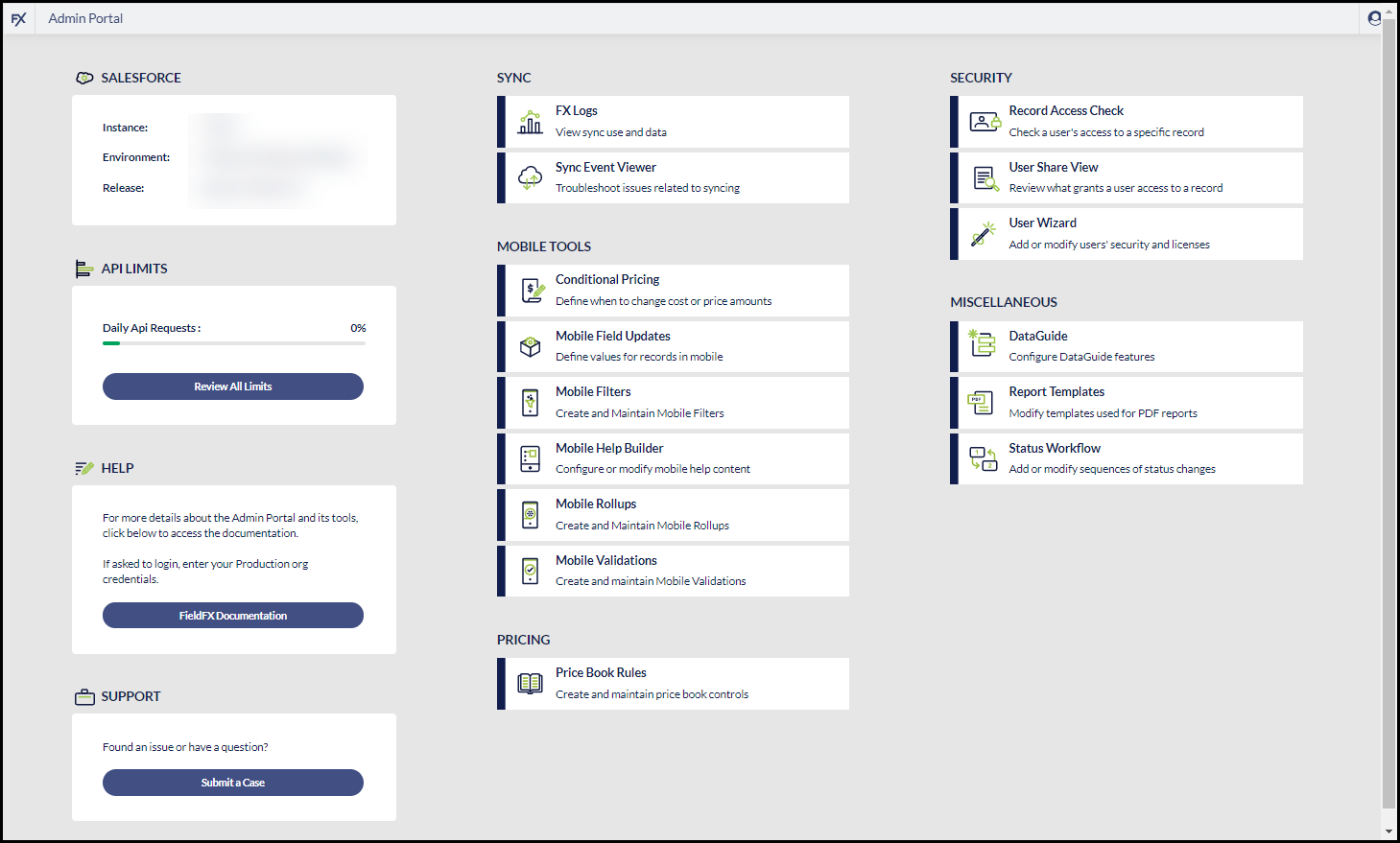 Screenshot of the Admin Portal Dashboard screen