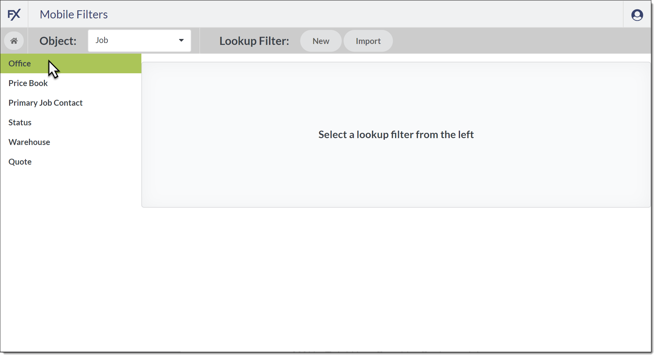 Screenshot of selecting a lookup field in the Mobile Filters tool