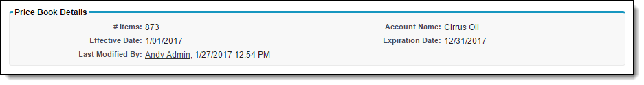 Screenshot of the price Book Details section