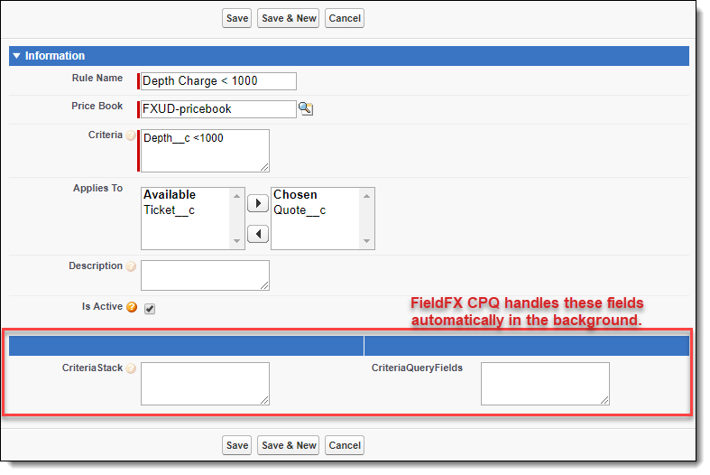 Screenshot highlighting the CriteriaStack and CriteriaQueryFields that should not be changed