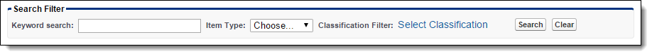 Search Filters section of a price book in FieldFX Back Office classic