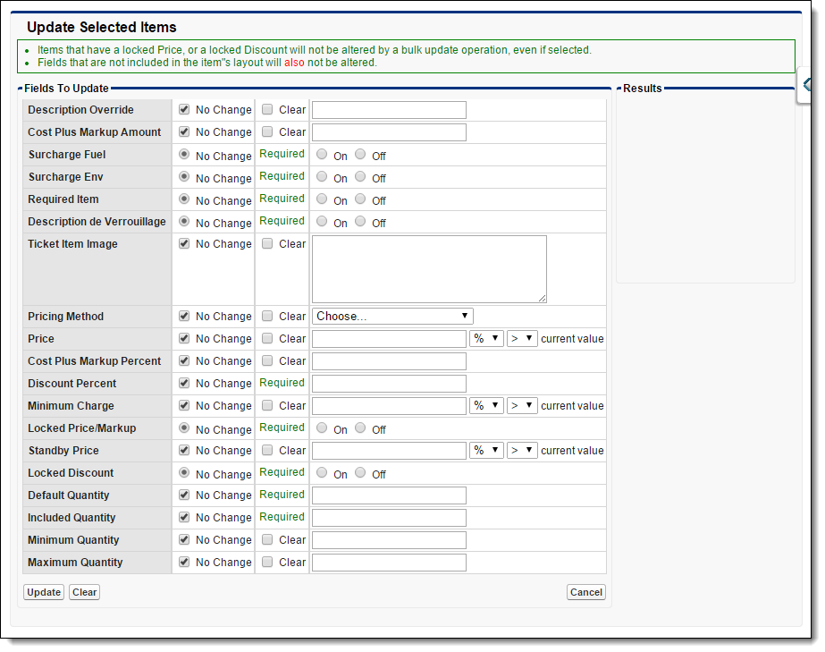 UPdate Selected Items section of FieldFX Back Office