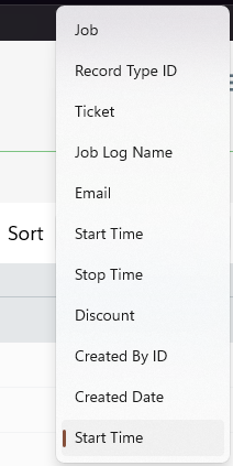Job Log Sort Options
