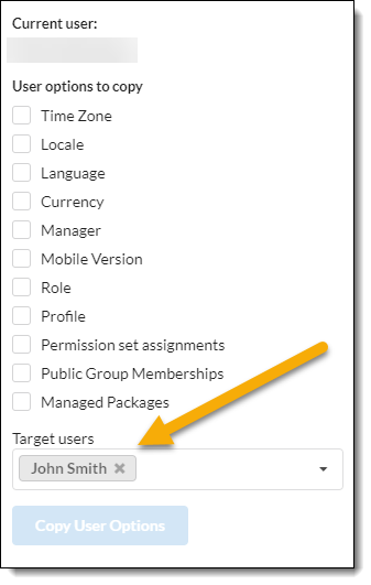Screenshot indicating where to specify the users to apply the copied settings to