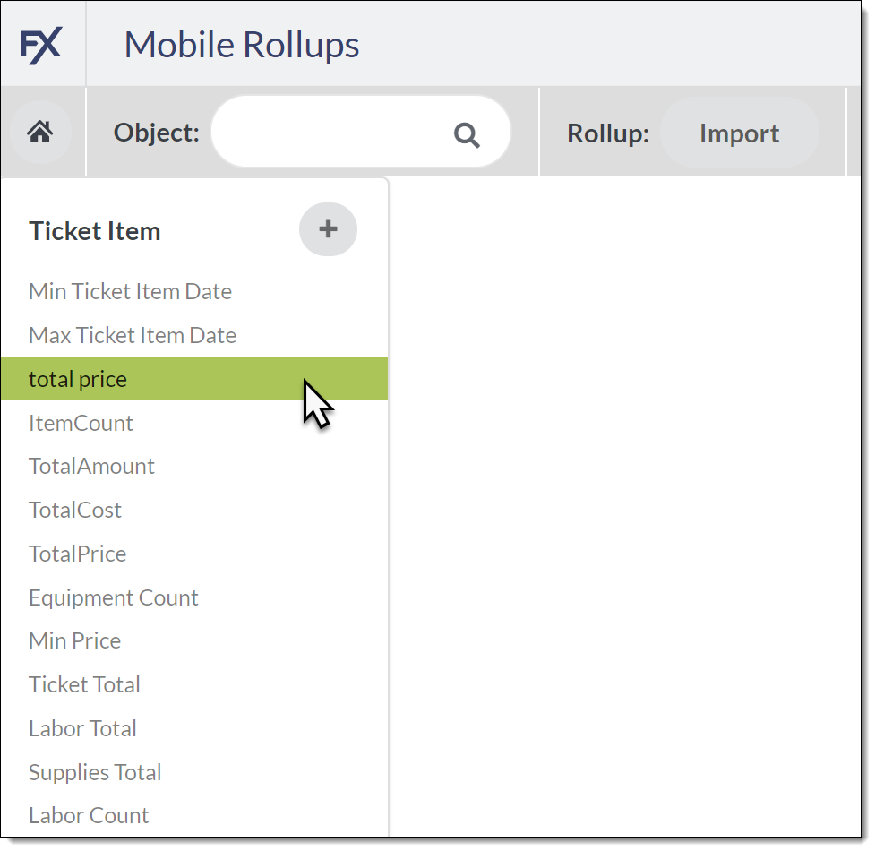 Screenshot showing the cursor hovering over the desired roll-up field to select