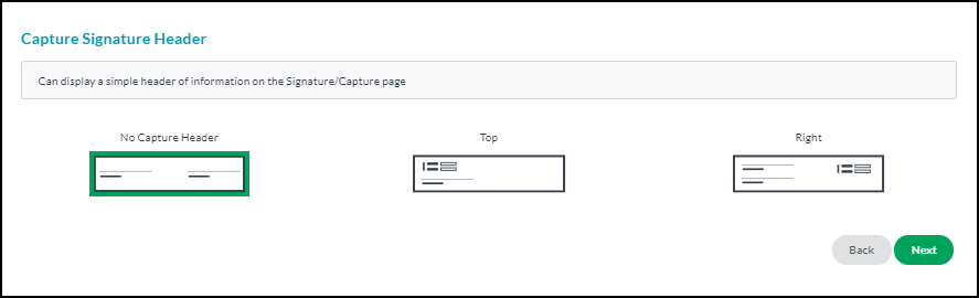 Example of the options to select the signature capture position
