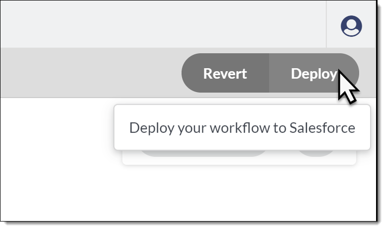 Screenshot of the cursor hovering over the Deploy button in the workflow screen