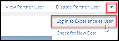 Screenshot of the Login as Experience User option