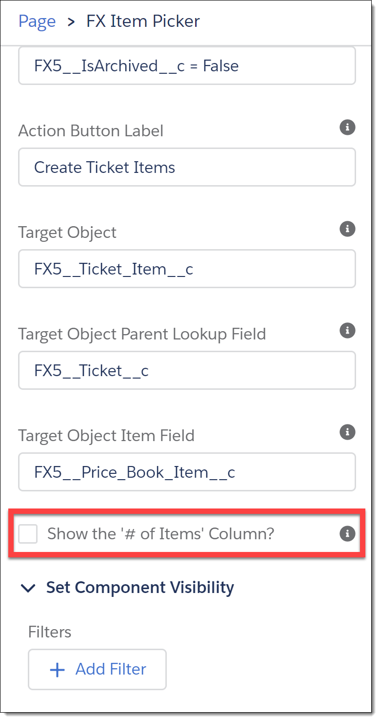 Example of the # of Items Column in the FX Item Picker component settings