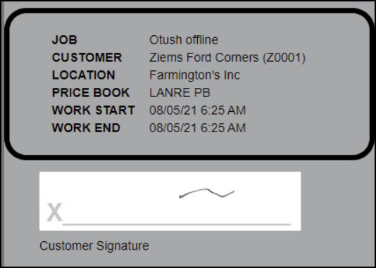 Example of a custom text block on FieldFX Mobile above a signature capture