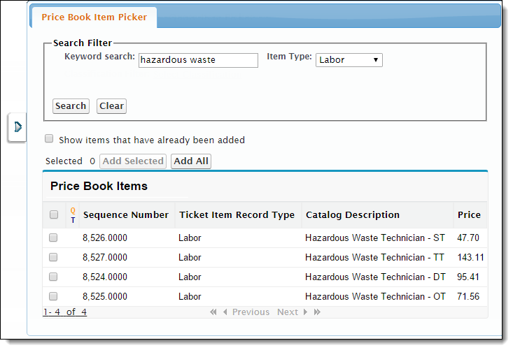 Price Book Item Picker example