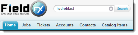 Example global search with "hydroblast" in the search field