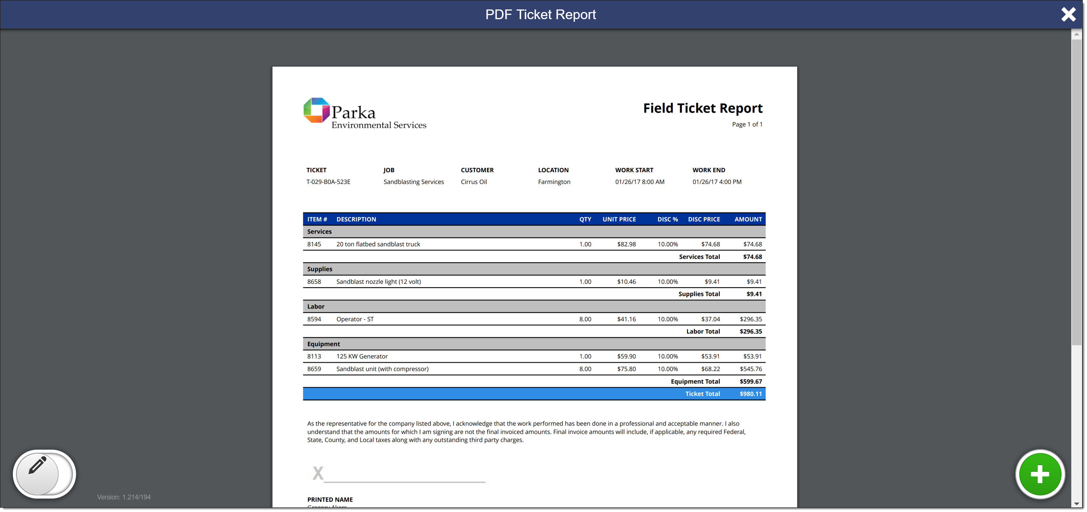Example of a PDF report displayed in mobile