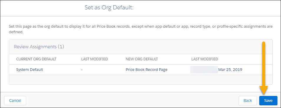 Set as Org Default page’s Save button