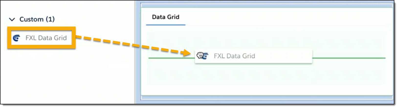 Example of dragging FXL Data Grid to the page