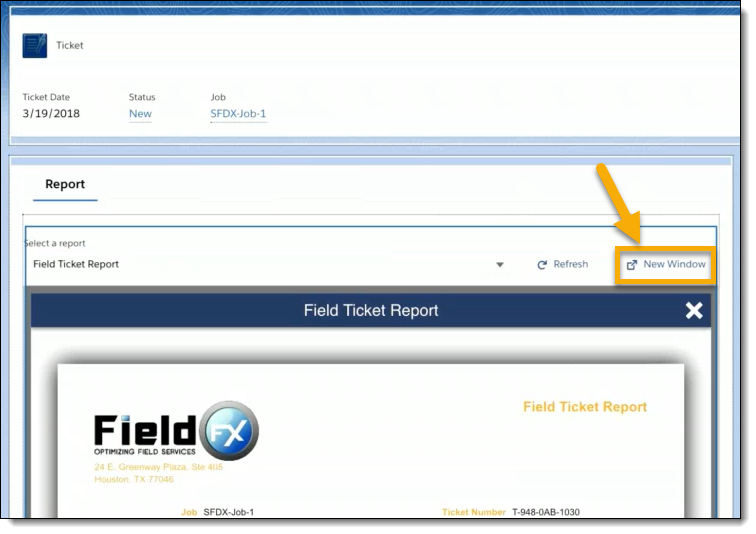 New Window link to show a report in a separate window