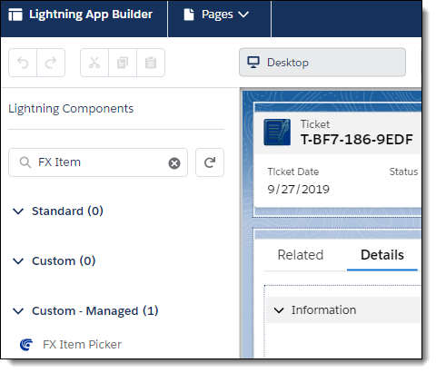 Seaching for a Lightning Component in the Lightning App Builder