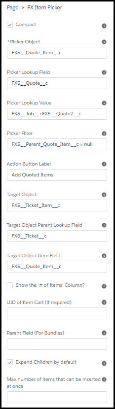 Screenshot of the FX Item Picker options with completed entries