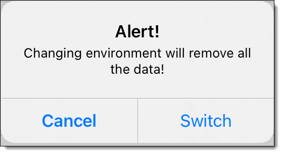 Example of the environment switch data warning message