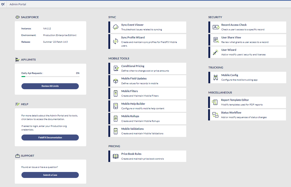 Screenshot of the Admin Portal Dashboard screen