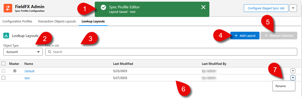 Lookup Layouts tab callouts