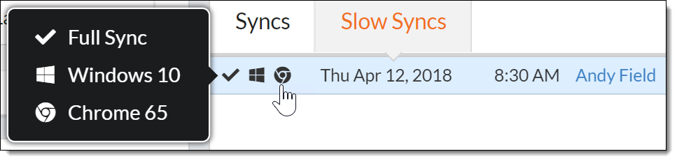 Screenshot of a Slow Sync’s hover popup