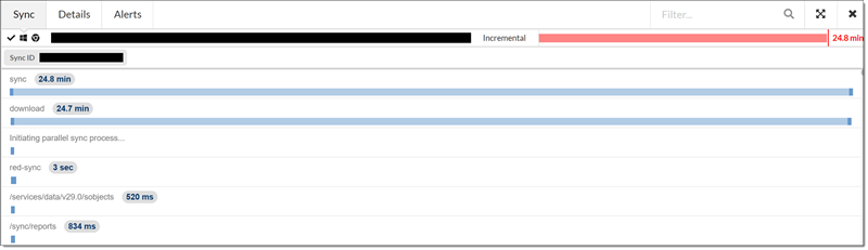 Screenshot showing a sync with multiple Sync details displaying