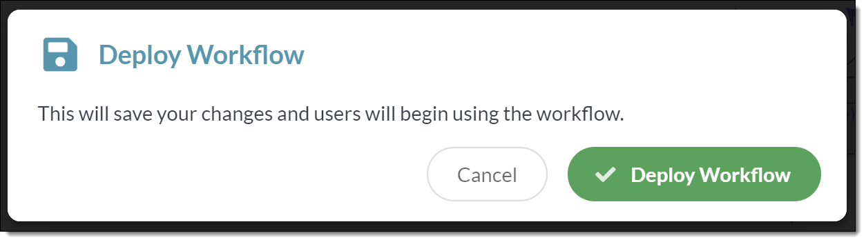 Screenshot of the confirmation message to finalize deploying the workflow
