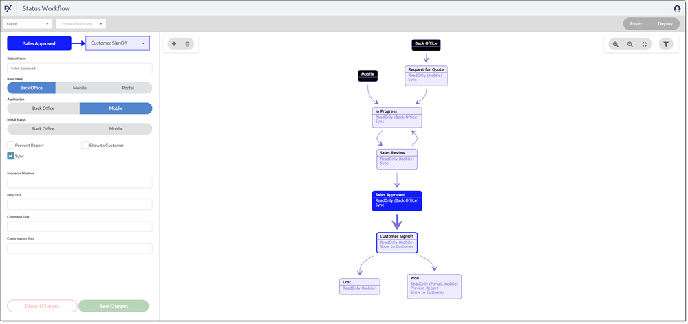 Example of a Status Workflow for a Quote