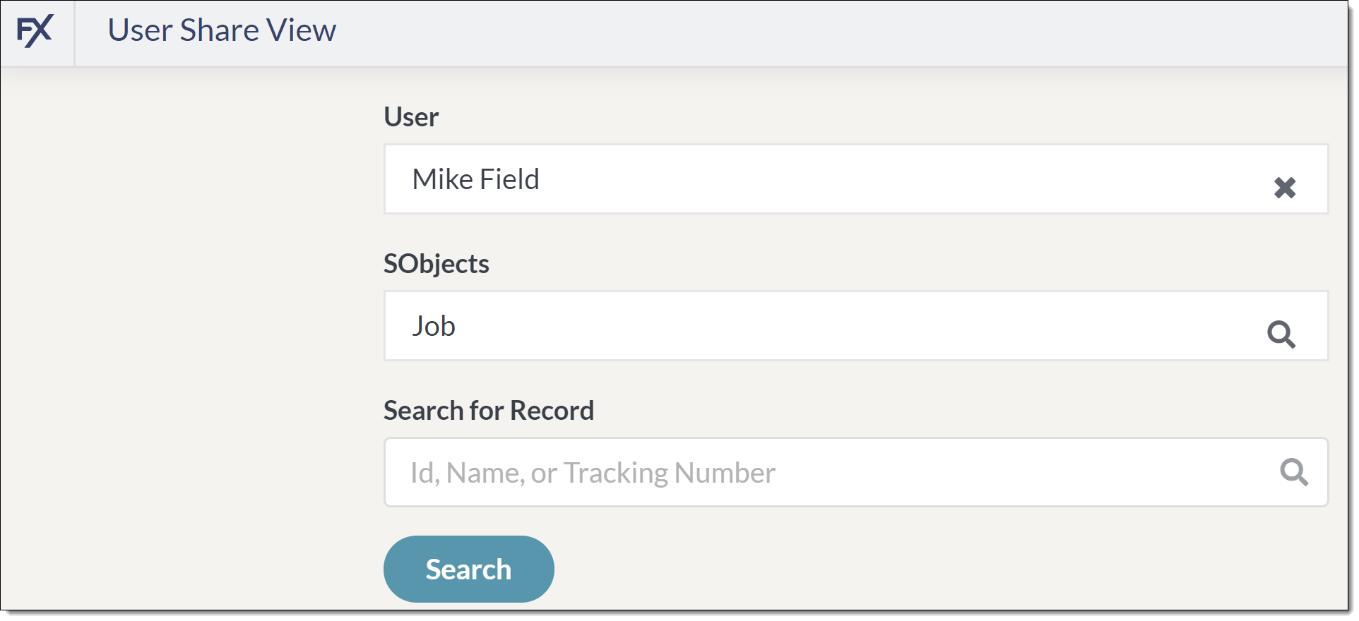 Screenshot of the filter fields on User Share View