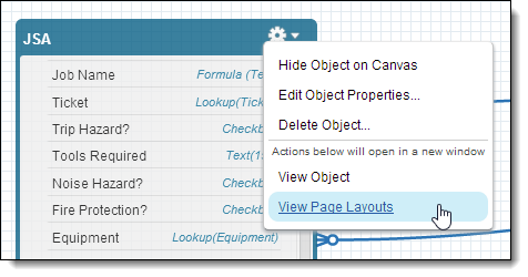 Screenshot of selecting the View Page Layouts option