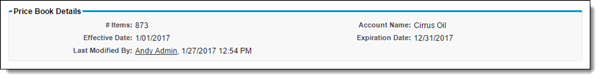 Price Book Details section in FieldFX Back Office classic