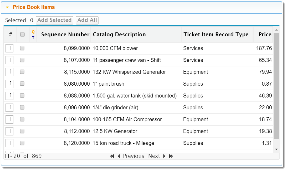 Screenshot of Item Picker search results