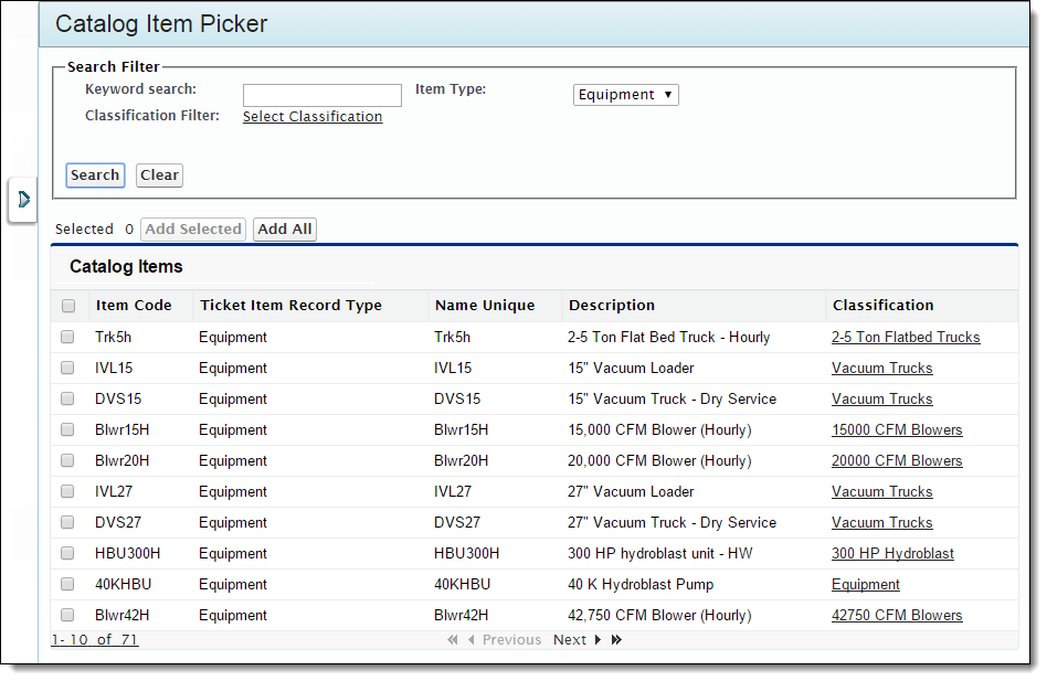 Catalog Item Picker from FieldFX Back Office