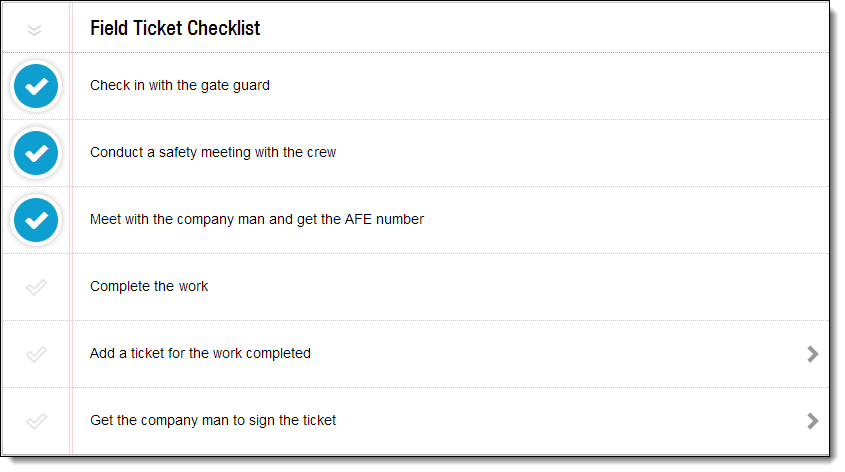 Example of a Ticket Checklist in FieldFX Mobile