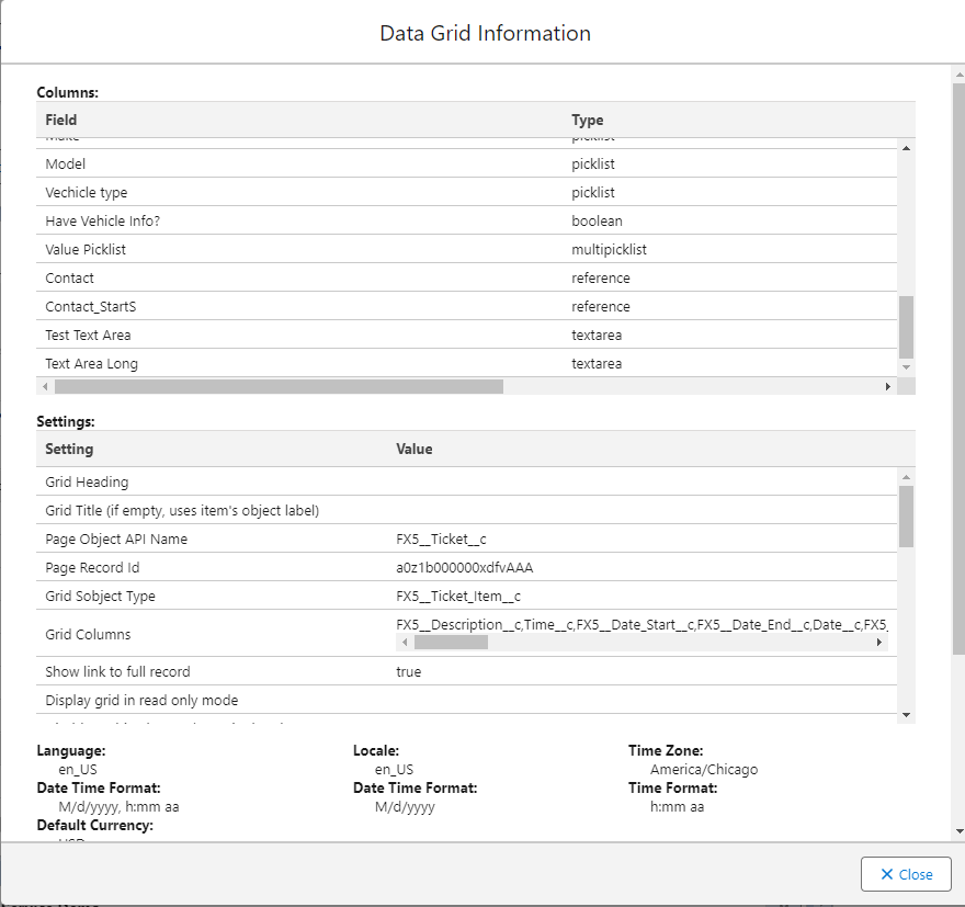 Data Grid Information window