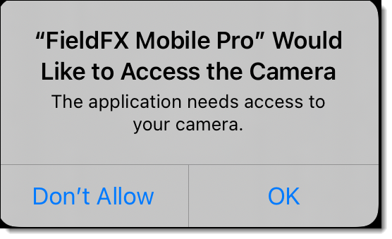 Example of the app asking for access to the device’s camera