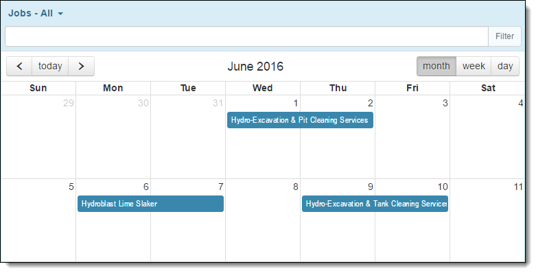 Example of the Job - calendar panel