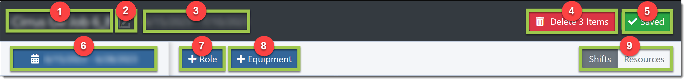 Example of the Shift Scheduling header with numbered pointers